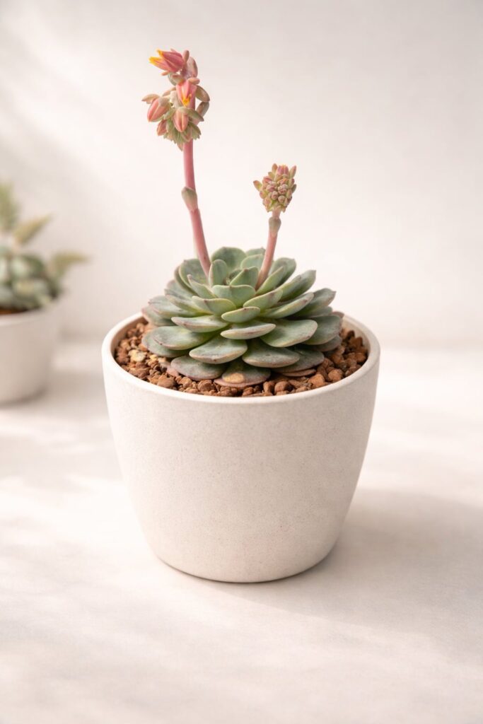 Flowering Echeveria succulent specimen for SUCCULON editorial use