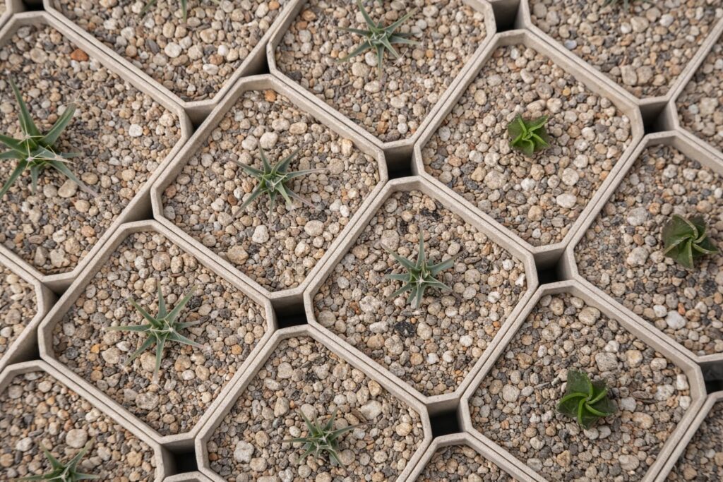 Cactus seedlings in mineral substrate for SUCCULON care content
